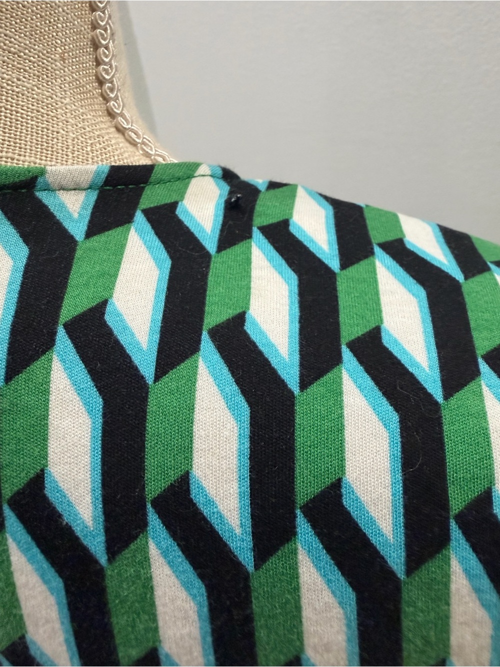 Diane Von Furstenberg Green Geometric Long Sleeve Wrap-Style Dress - Picture 5 of 8